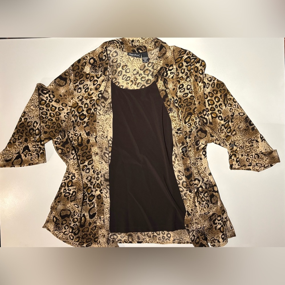 Maggie Barnes Leopard Print Blouse with Black Tank Size 2X